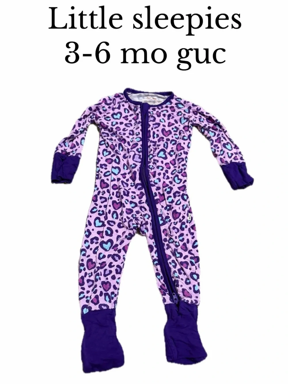 Little sleepies 3-6 month wild hearts purple pajamas